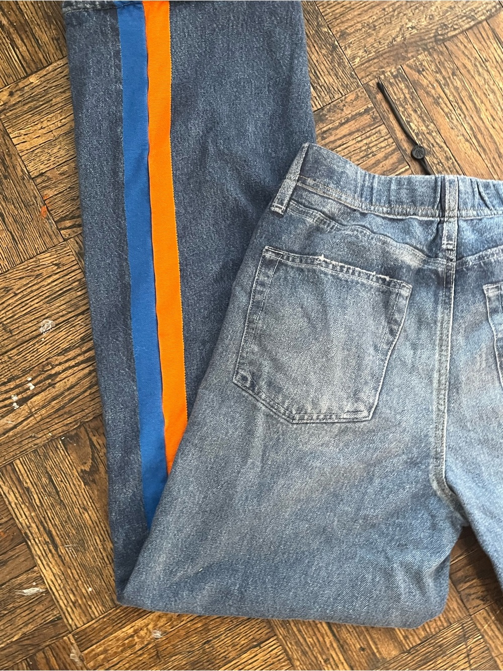 RAG AND BONE MIRAMAR Wide-Leg PULL ON Jeans with Orange & Blue Side Stripe XS, - Picture 8 of 12